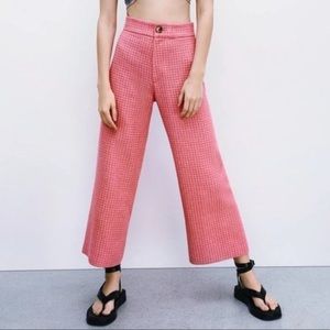 Zara Blogger Fav Pink Tweed Wide Leg Cropped Trousers